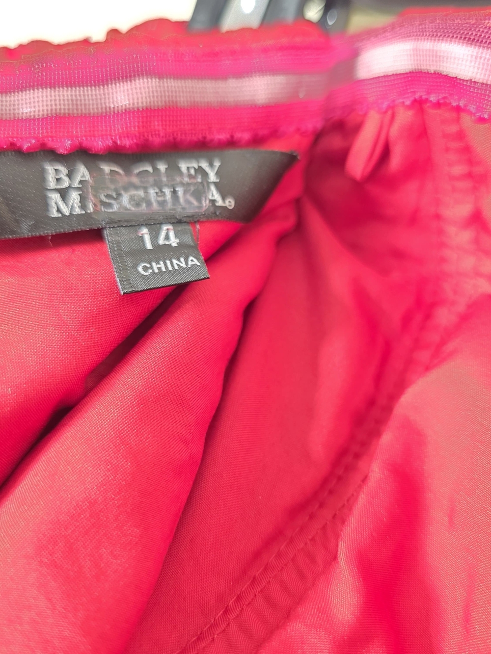 BADGLEY MISCHKA PLEATED RUFFLE GOWN SIZE 14 MSRP $890 - Picture 11 of 13